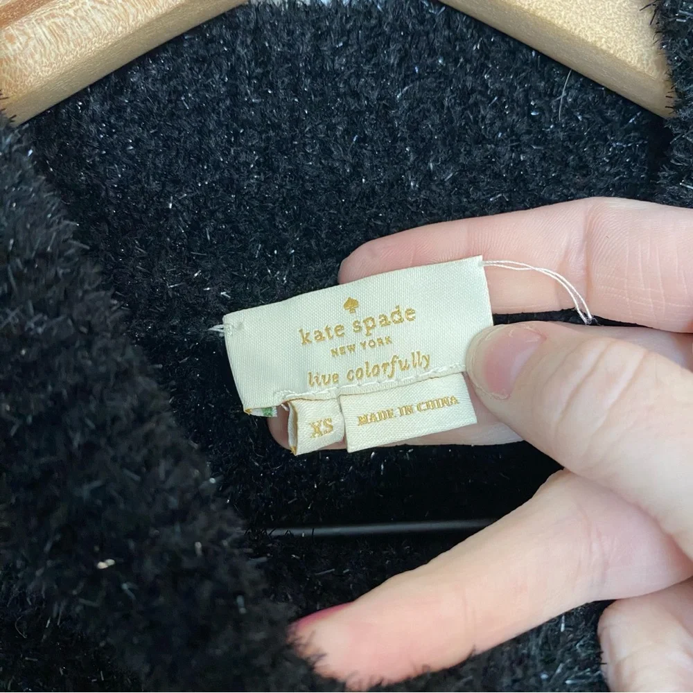 Kate Spade Metallic Black Texture Short Sleeve Sweater